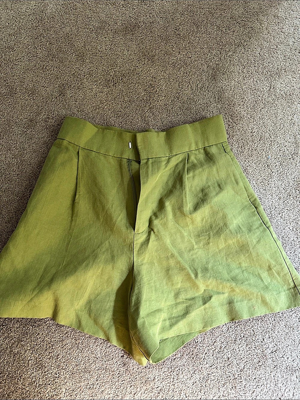 Zara High Waist Shorts Linen Green Medium